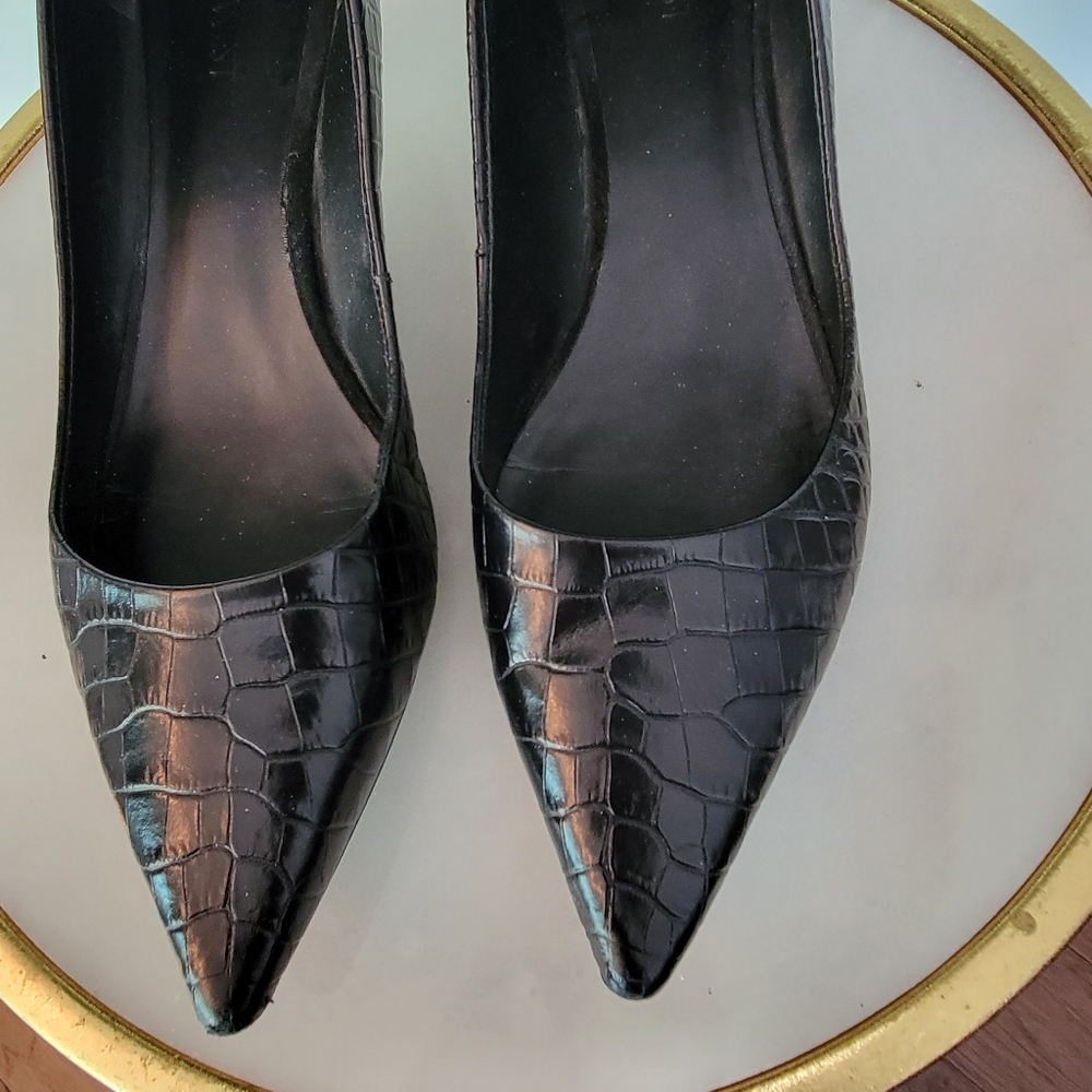 Nine West.  Black crocodile print kitten heels.  Size 9 1/2